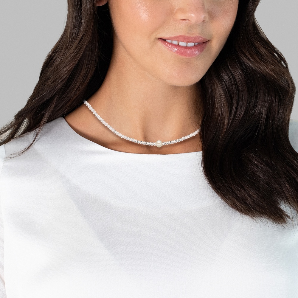 Valero Pearls Chaîne Argent sterling Cristal de quartz Perle de culture d'eau douce en Argent collier