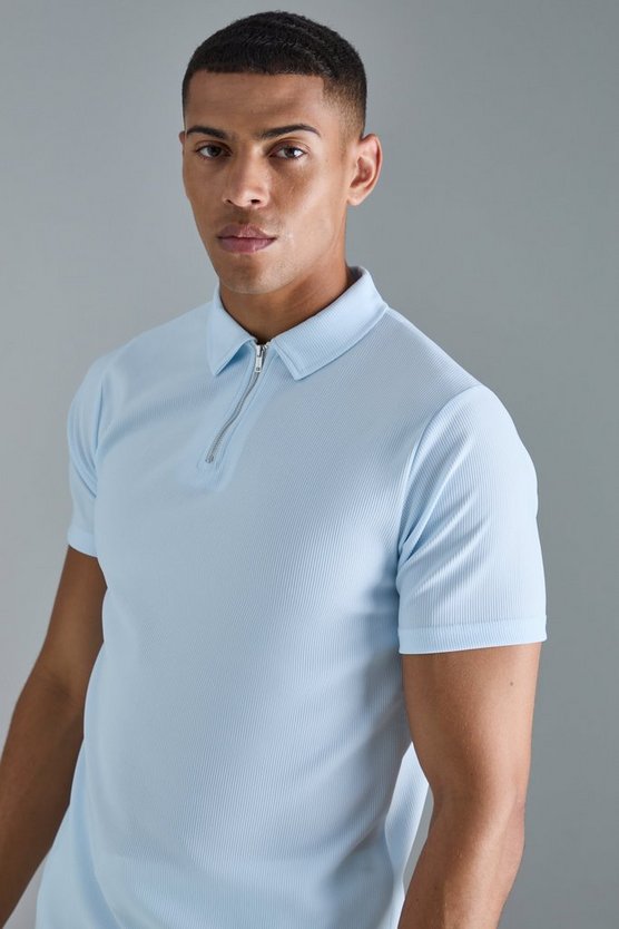 Slim-Fit Ottoman Poloshirt mit 1/4 Reißverschluss