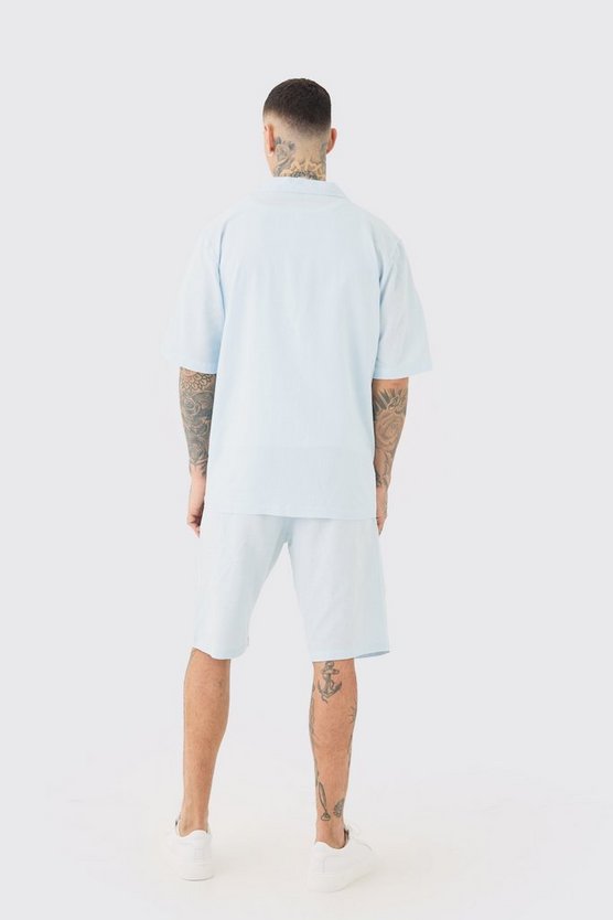 Tall Leinen-Hemd & Shorts in Hellblau