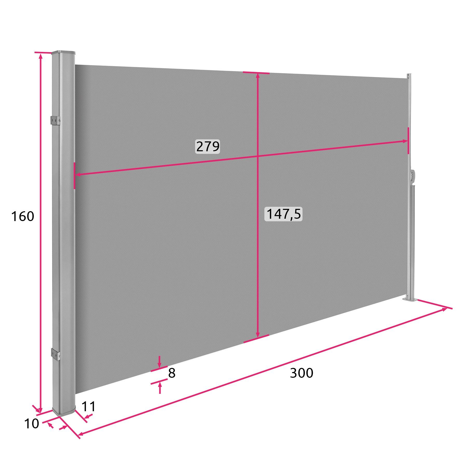 tectake Seitenarmmarkise Aluminium Seitenmarkise ausziehbar mit Ausziehbar