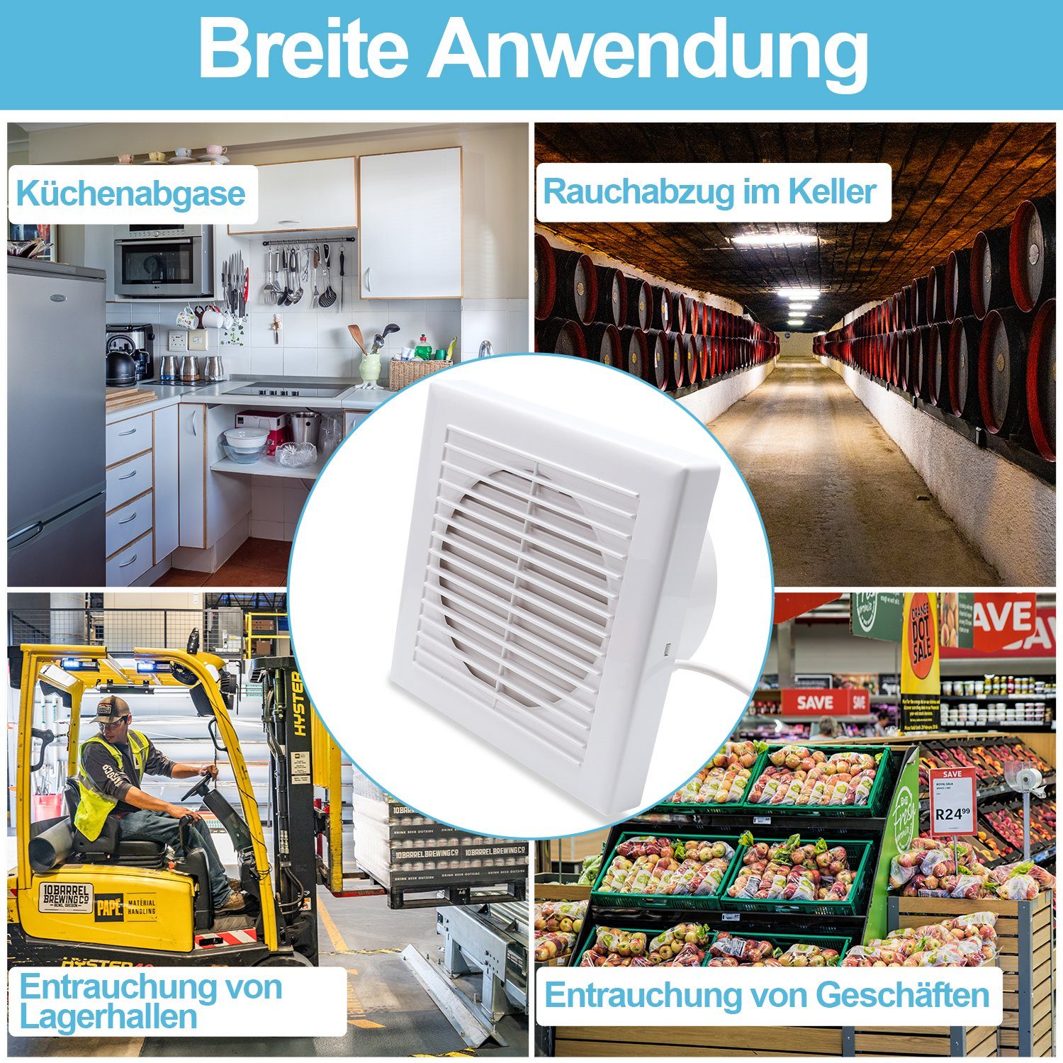 Clanmacy Wandventilator Badlüfter 100/150mm Ventilator Wandlüfter Mit Rückflussleitblech