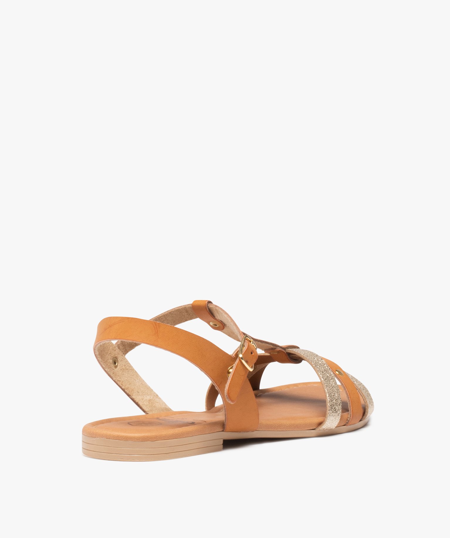 Sandales femme à fines brides pailletées camel | GEMO