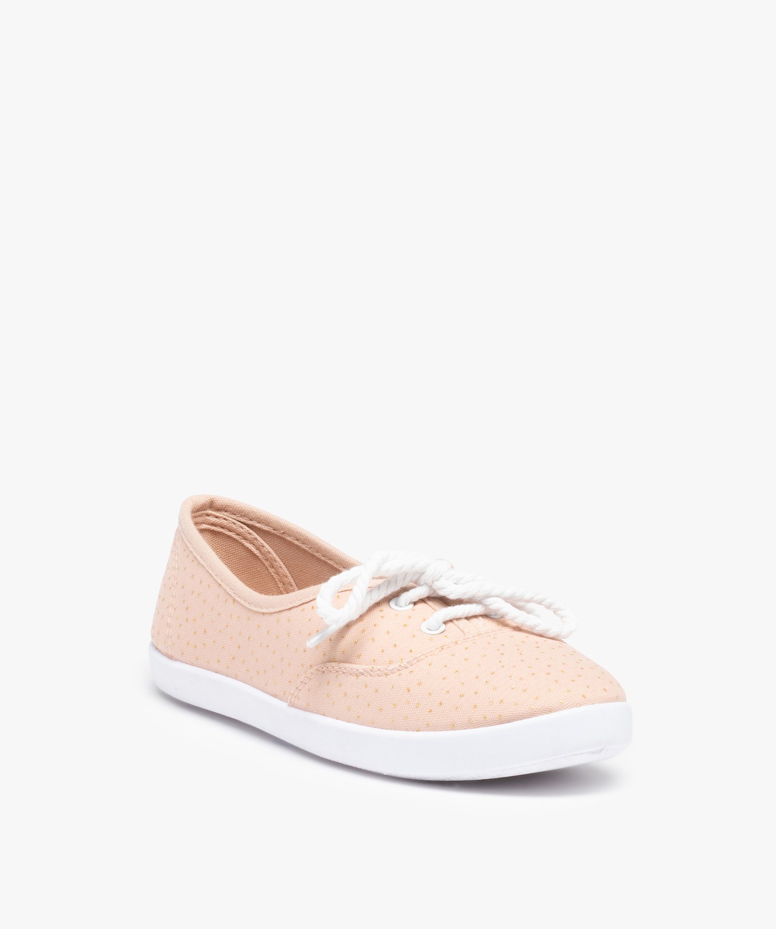 Baskets femme en toile à semelle fine et lacets cordelette rose | GEMO