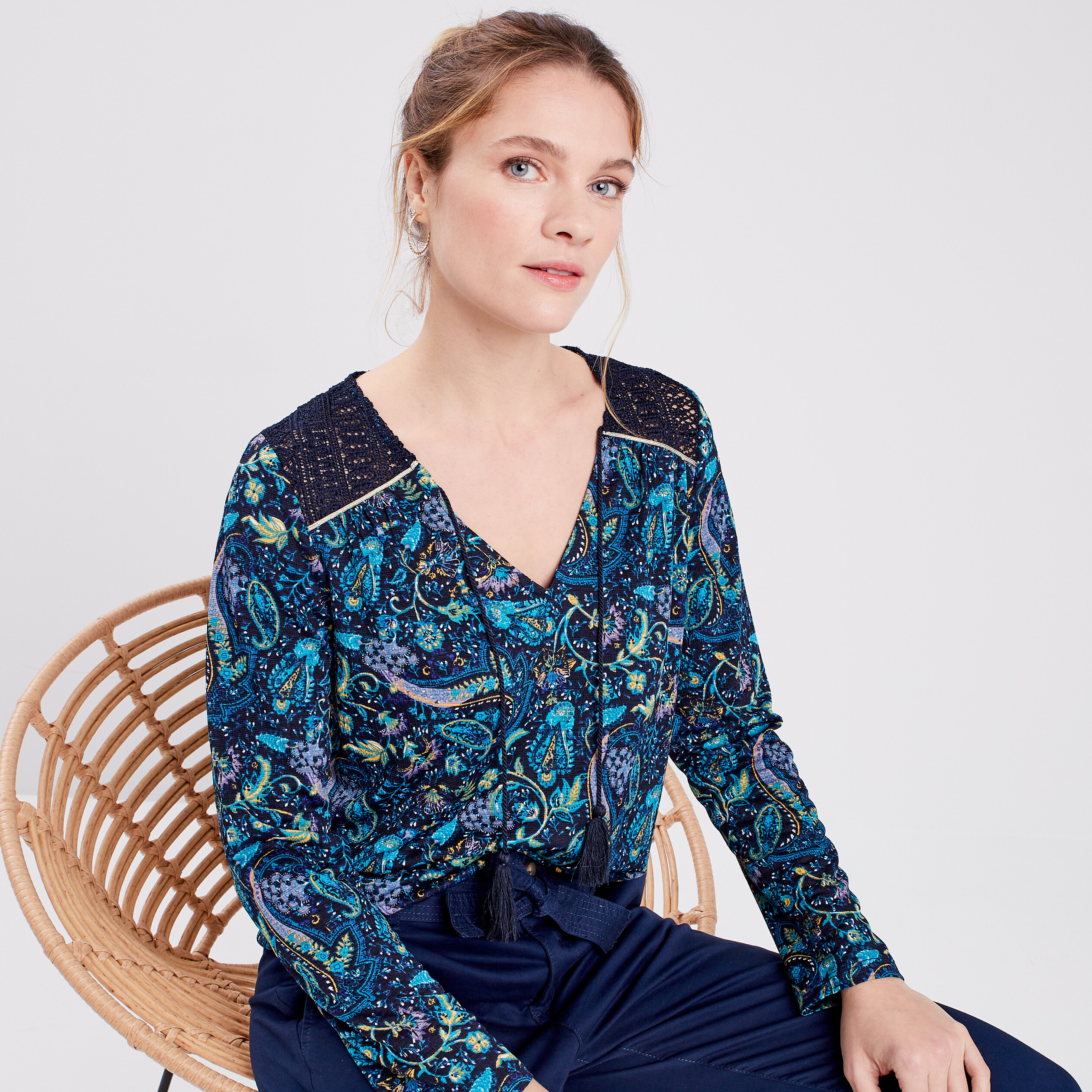 T-shirt manches longues bleu marine femme | La Halle