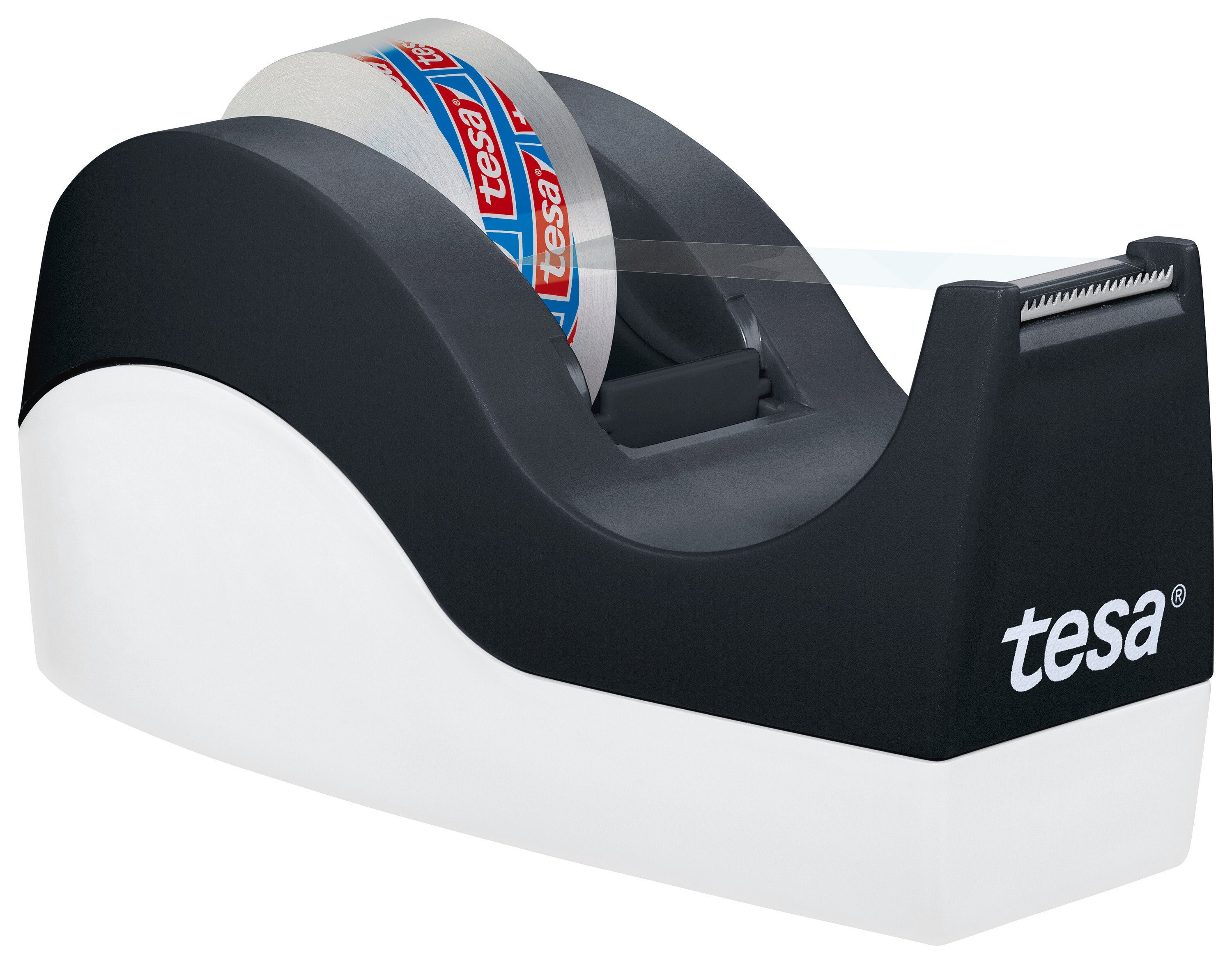 tesa Klebeband EASY CUT ORCA Abroller mit tesafilm (Kombi-Set, 1-St) Klebefilmabroller inkl. 8 Rollen tesafilm kristall-klar - schwarz-weiß