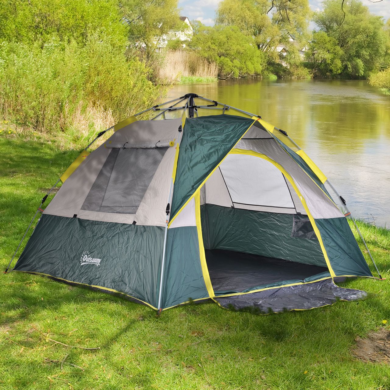 Outsunny Zelt für 3 Personen Campingzelt mit Heringen Kuppelzelt Polyester