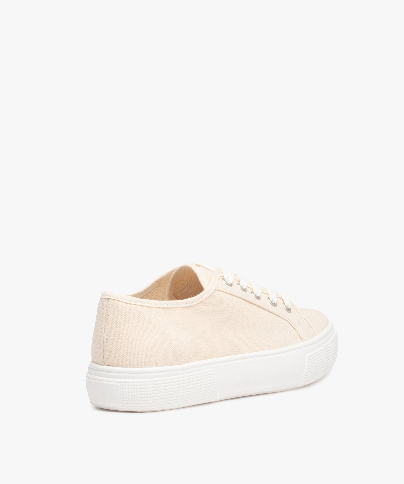 Baskets femme en toile unie à lacets beige | GEMO