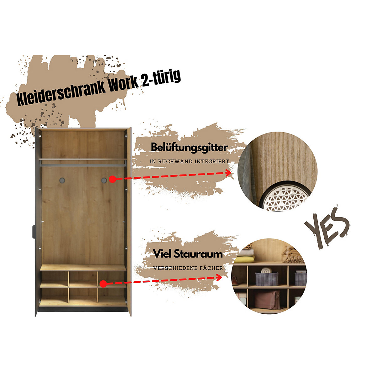 Work Jugendzimmer 2-teilig mit Stauraumbett, Matratze und Kleiderschrank