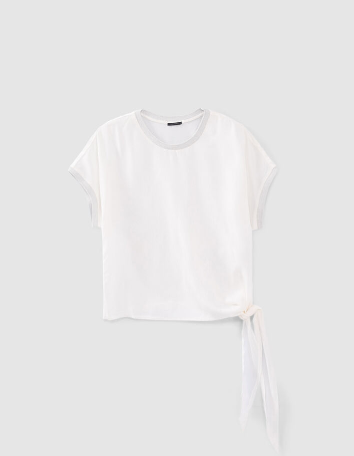 Top blanc cassé bi matière à nouer côté Femme