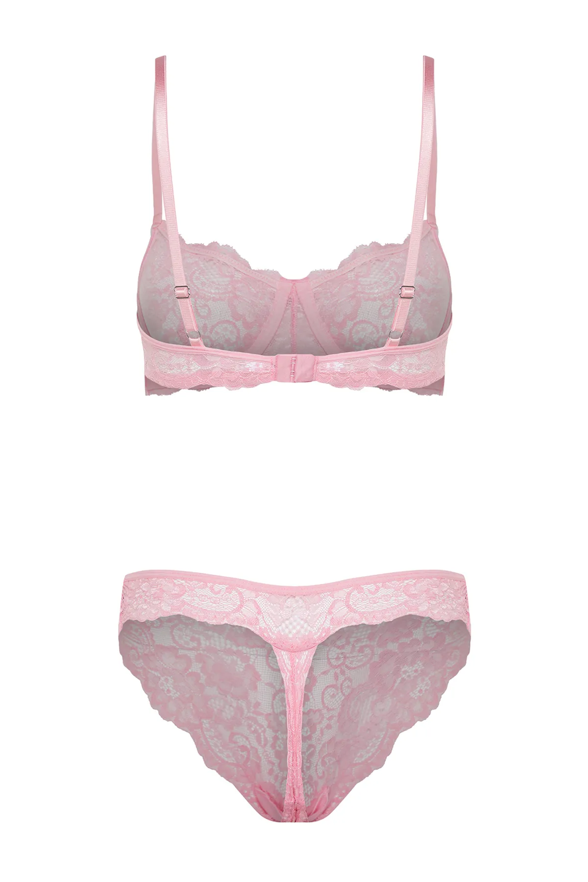 Trendyol Collection  Rosa Dessous-Set aus Strick mit Spitzenträgern und ohne Kappe THMAW22AU0237