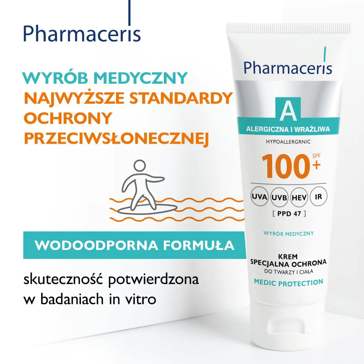 „Pharmaceris A Medic“ apsauginis kremas, ypatinga apsauga veidui ir kūnui, SPF100+