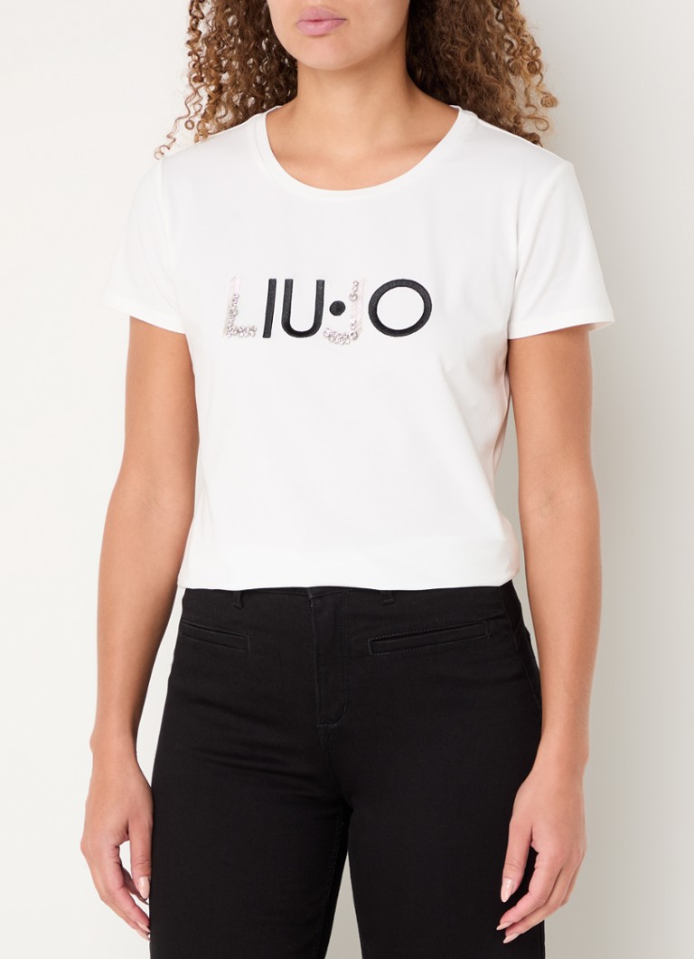 Liu Jo -t-paita, jossa on logobrodeeraus ja strassikiviä