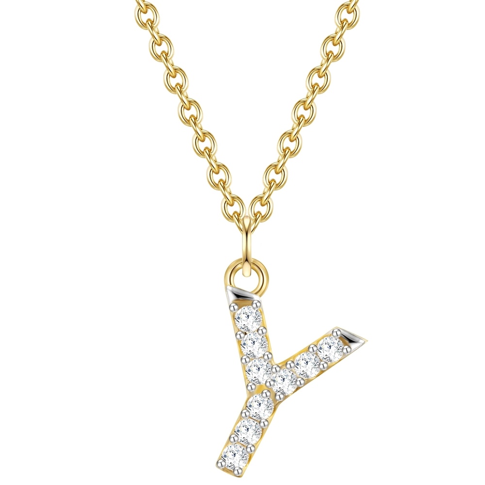 Glanzstücke München Collier en argent Lettre Y Argent sterling Oxyde de zirconium (CZ) en Or jaune collier