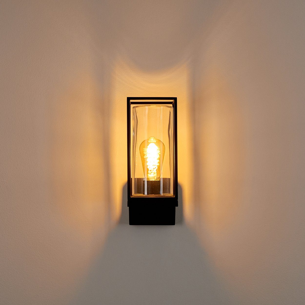 hofstein Außen-Wandleuchte Besana Wandlampe aus Metall, Schwarz, 4 Gläser Bernsteinfarben/Klar, ohne Leuchtmittel, Industrial Style Außenlampe mit Lichteffekt an der Wand, E27, IP44