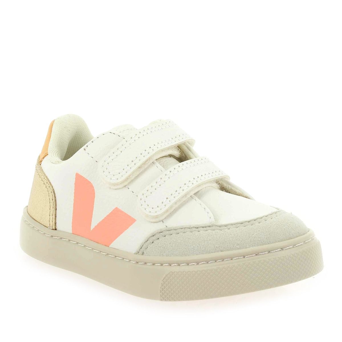 Veja  SMALL V12 VELCRO - Blanc Platine