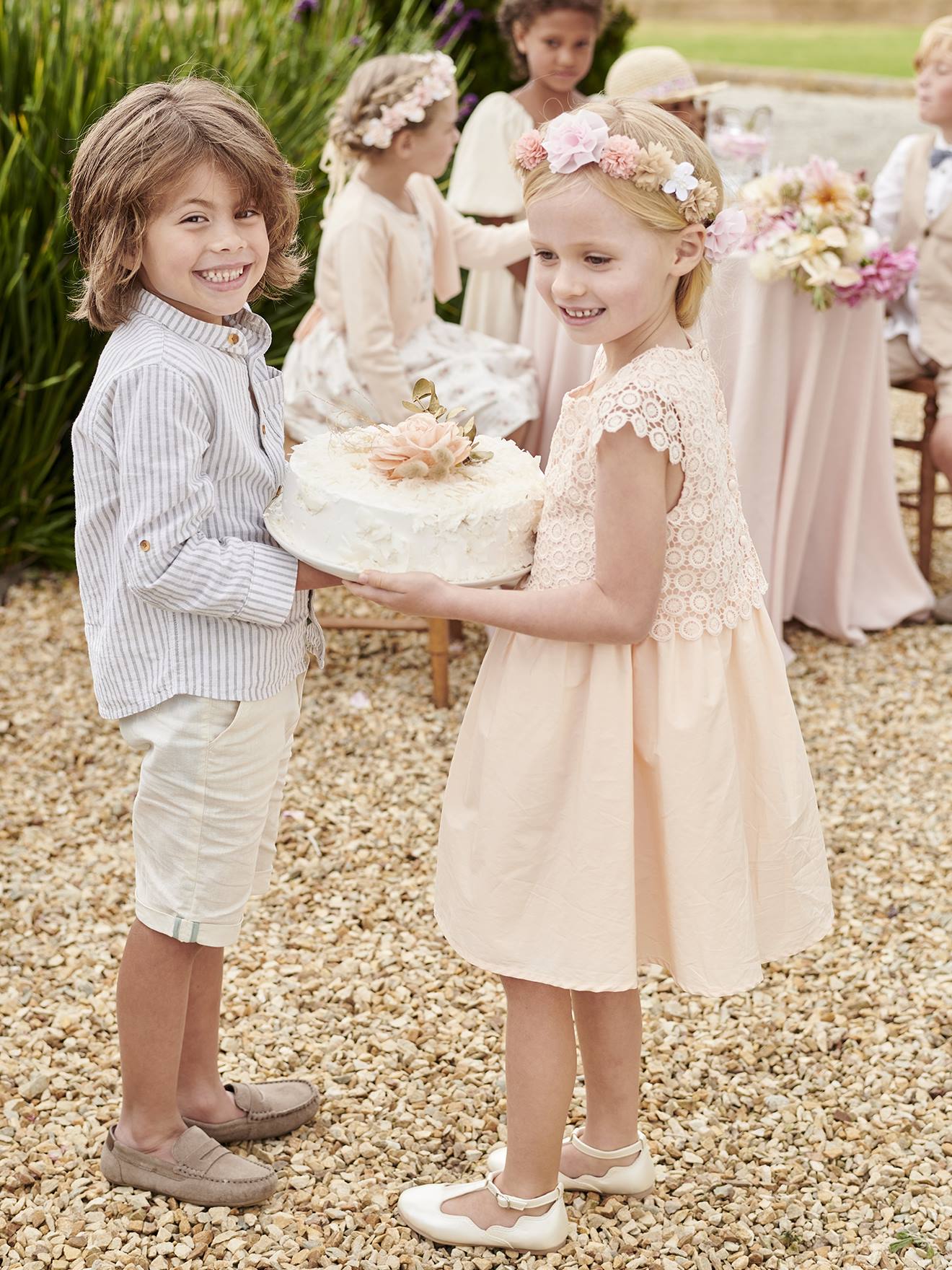 Vertbaudet Festliches Mädchen Kleid mit Makrameespitze Oeko-Tex - rosa nude