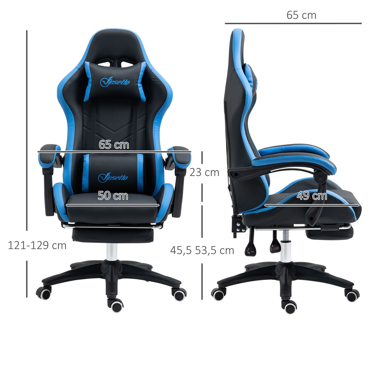 Vinsetto Gaming Stuhl Bürostuhl Computerstuhl mit Lendenkissen, Kopfstütze