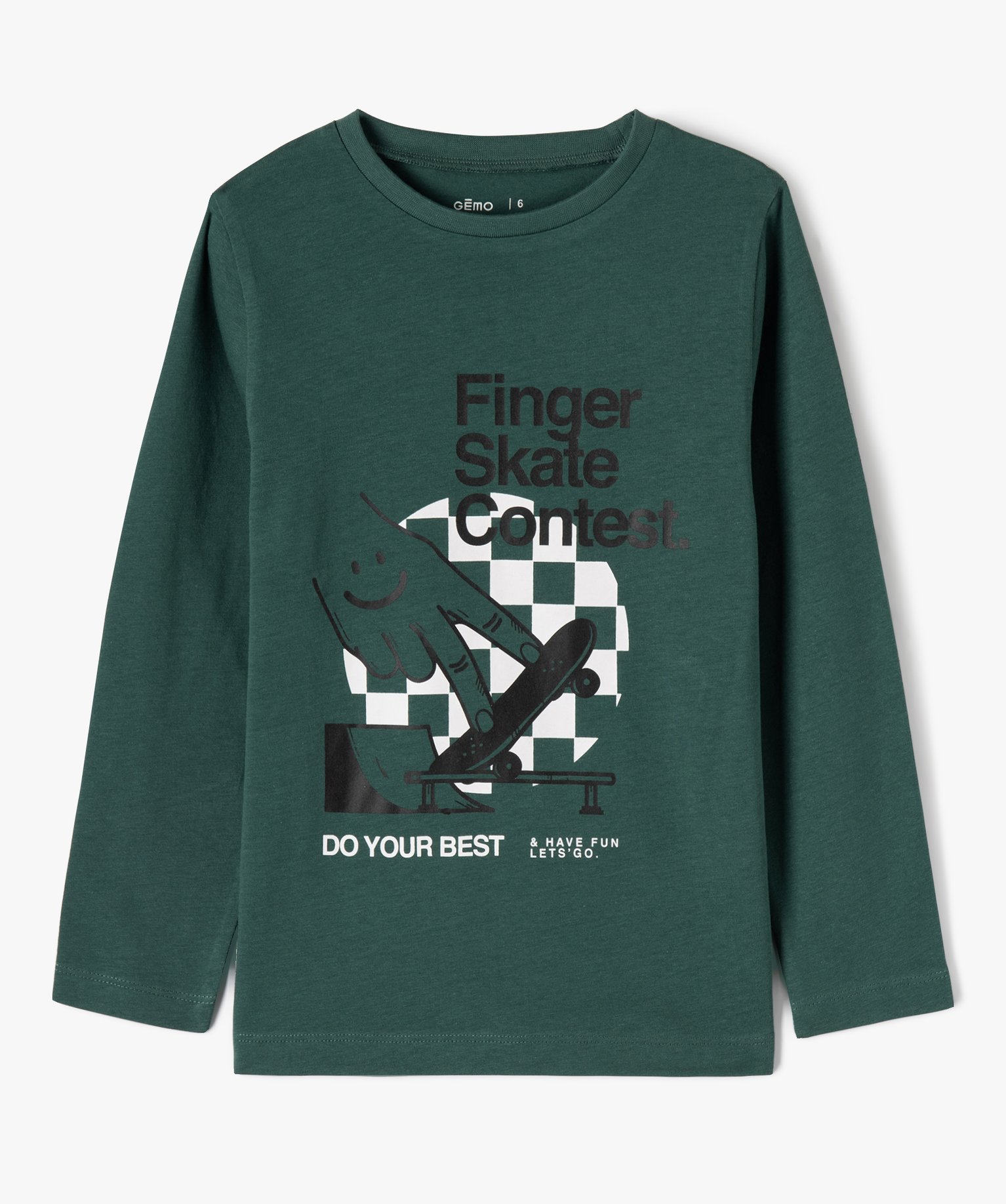 Tee-shirt à manches longues avec inscription Garçon vert | GEMO