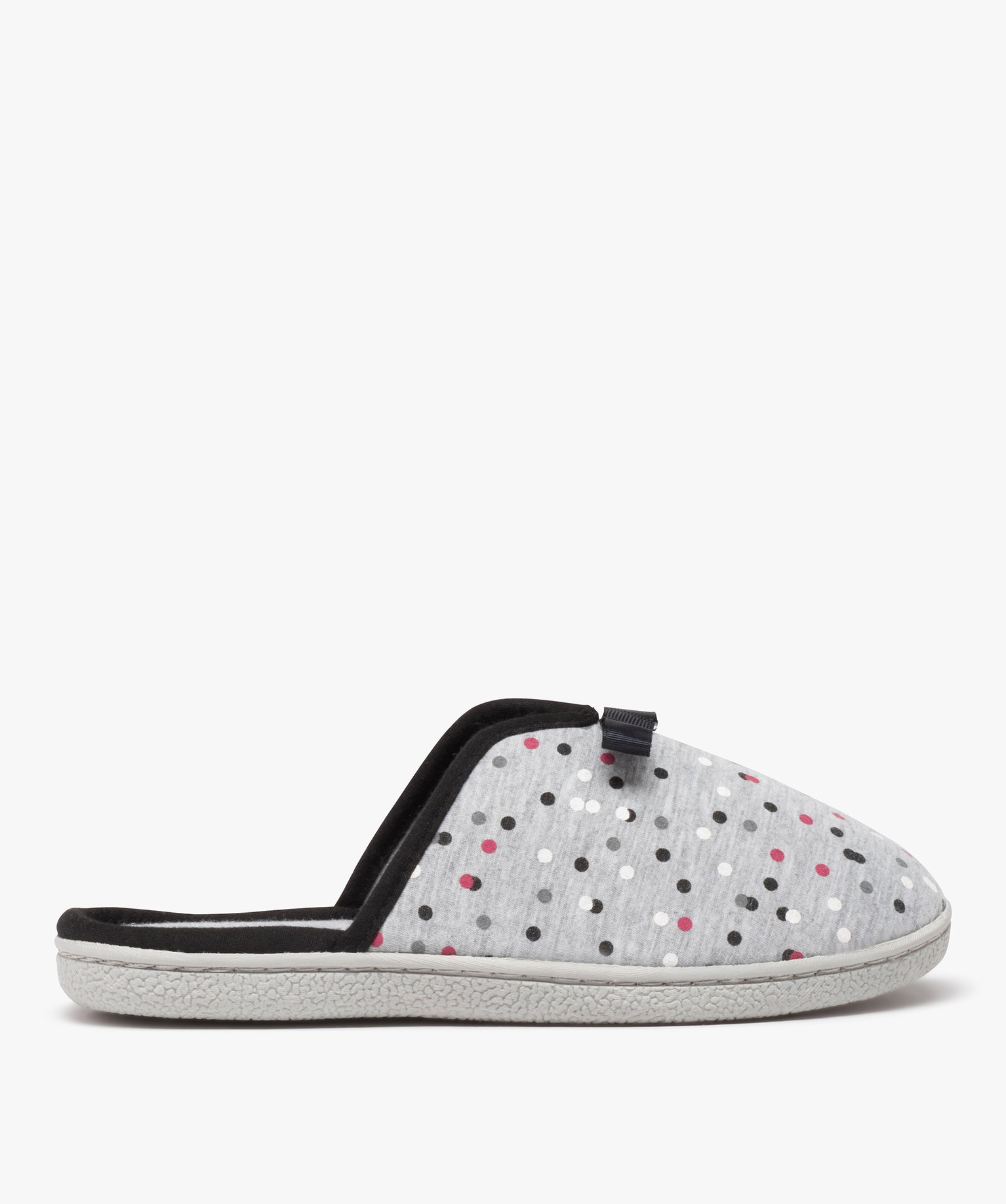 Chaussons femme mules plates en jersey à pois gris | GEMO