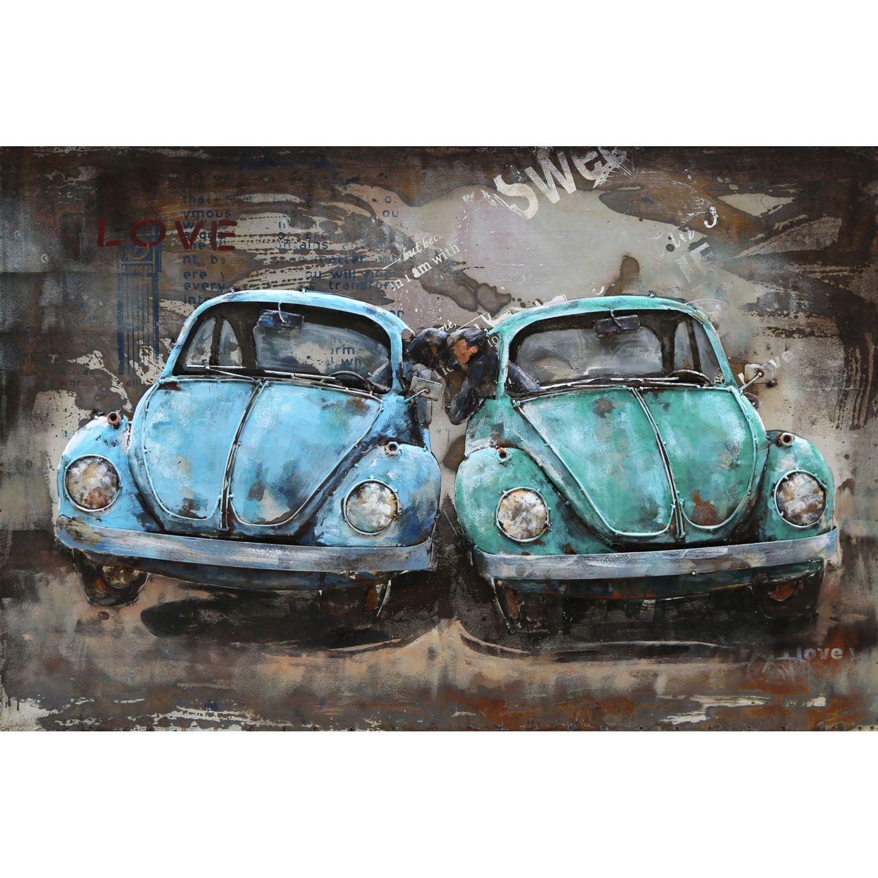 INTERIA Home&Living 3D Metallbild blaue Autos mit Pärchen