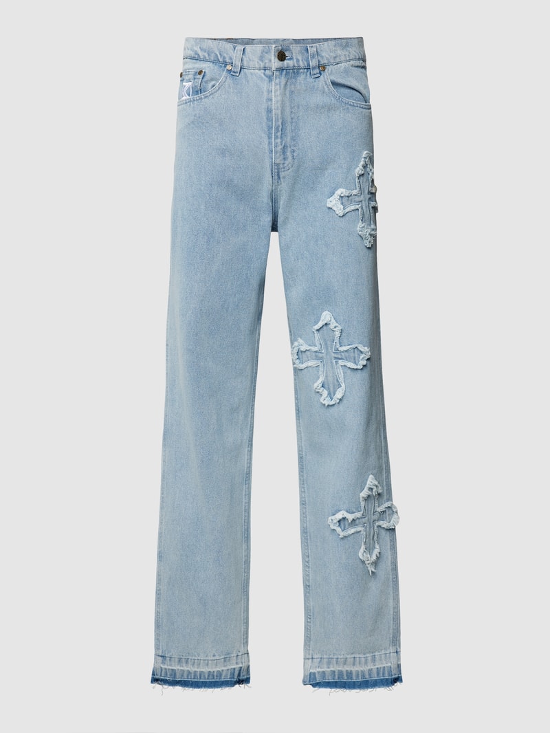 Jeans im Destroyed-Look mit Label-Stitching in blau