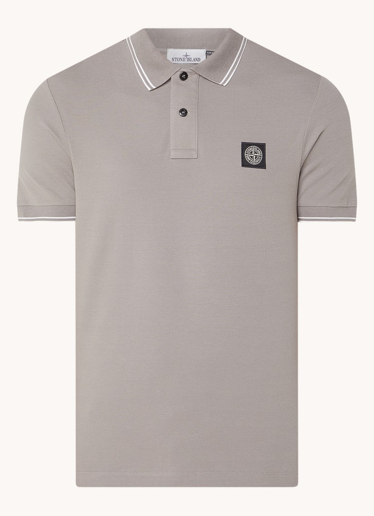 Πόλο Stone Island 2SC18 Στενή Γραμμή από Βαμβακερό Πικέ με Λογότυπο και Κωνικές Μανσέτες