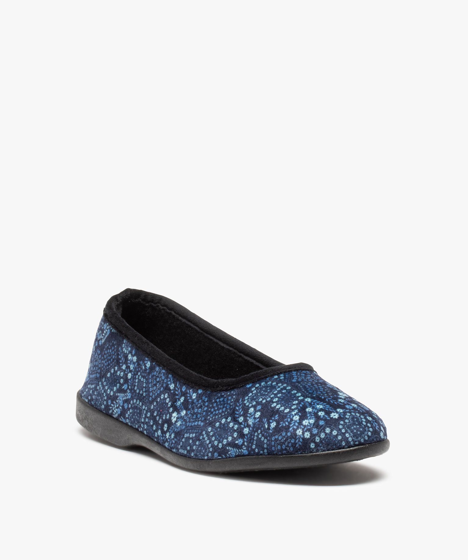 Chaussons femme ballerines en velours imprimé bleu | GEMO