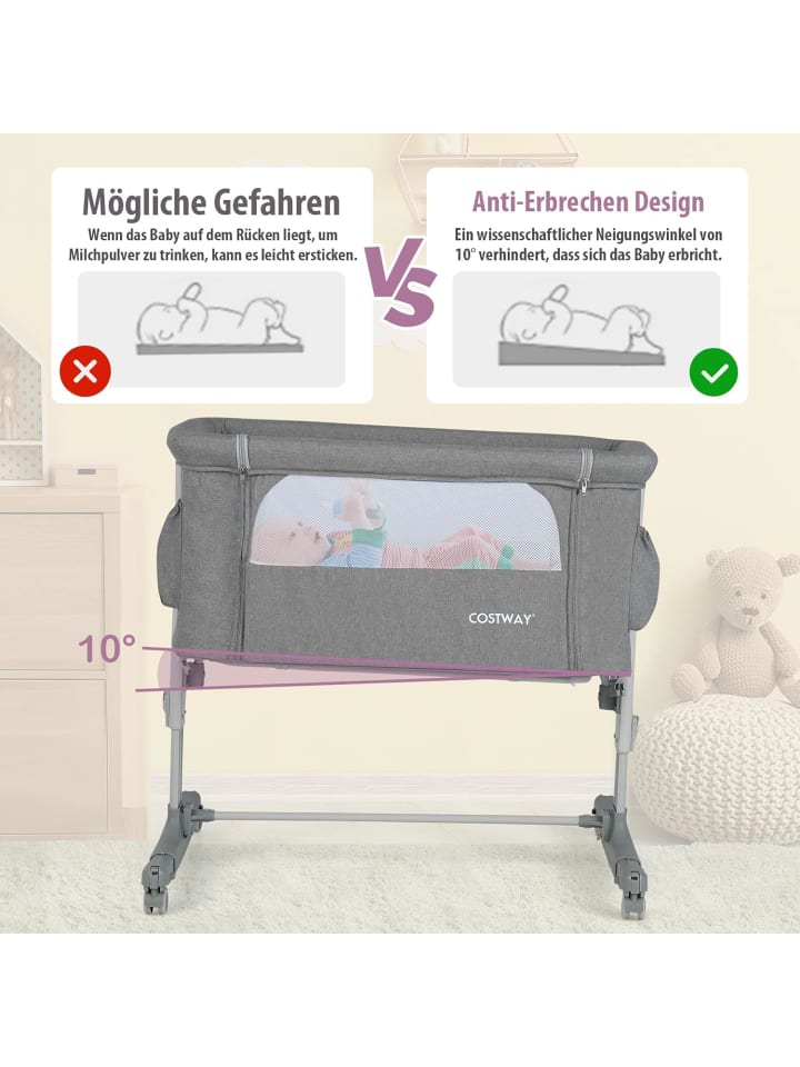 COSTWAY 3 in 1 Beistellbett in Grau günstig kaufen onesize