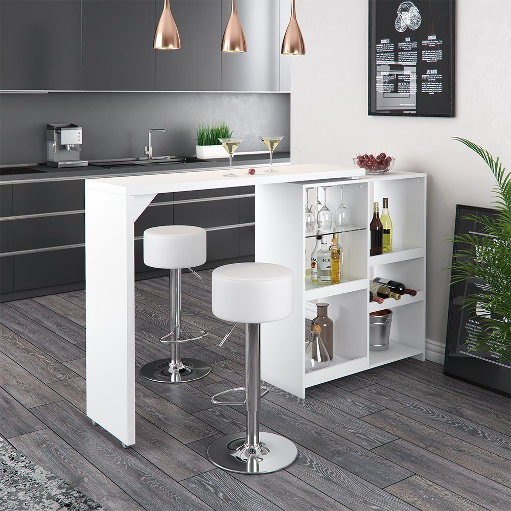Vicco Bartisch Bartresen Stehtisch Bistrotisch VEGA Weiß drehbar inkl. Hocker