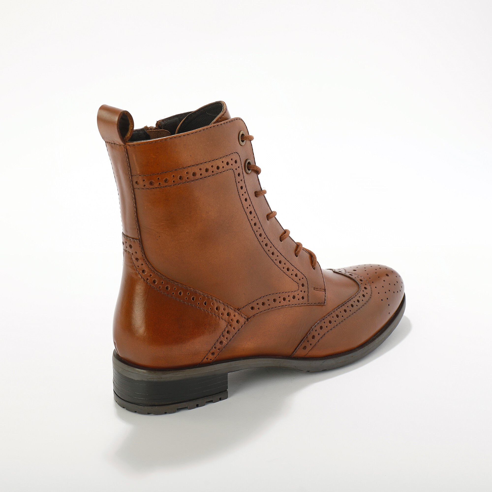 Bottines montantes doublées à lacets en cuir fleuri