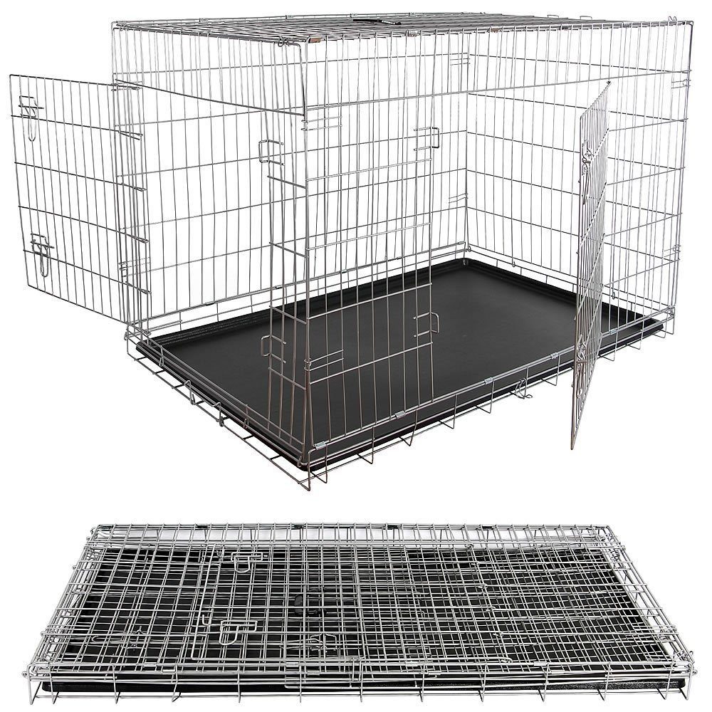 Melko Hundekäfig Transportbox Autotransportbox Hundetransportbox Falltbar in Schwarz oder Silber Drahtkäfig Hunde Gitterbox Hundekäfig Katze Transportkäfig Metall Tierkäfig, Rostbeständiger beschichteter Eisendraht