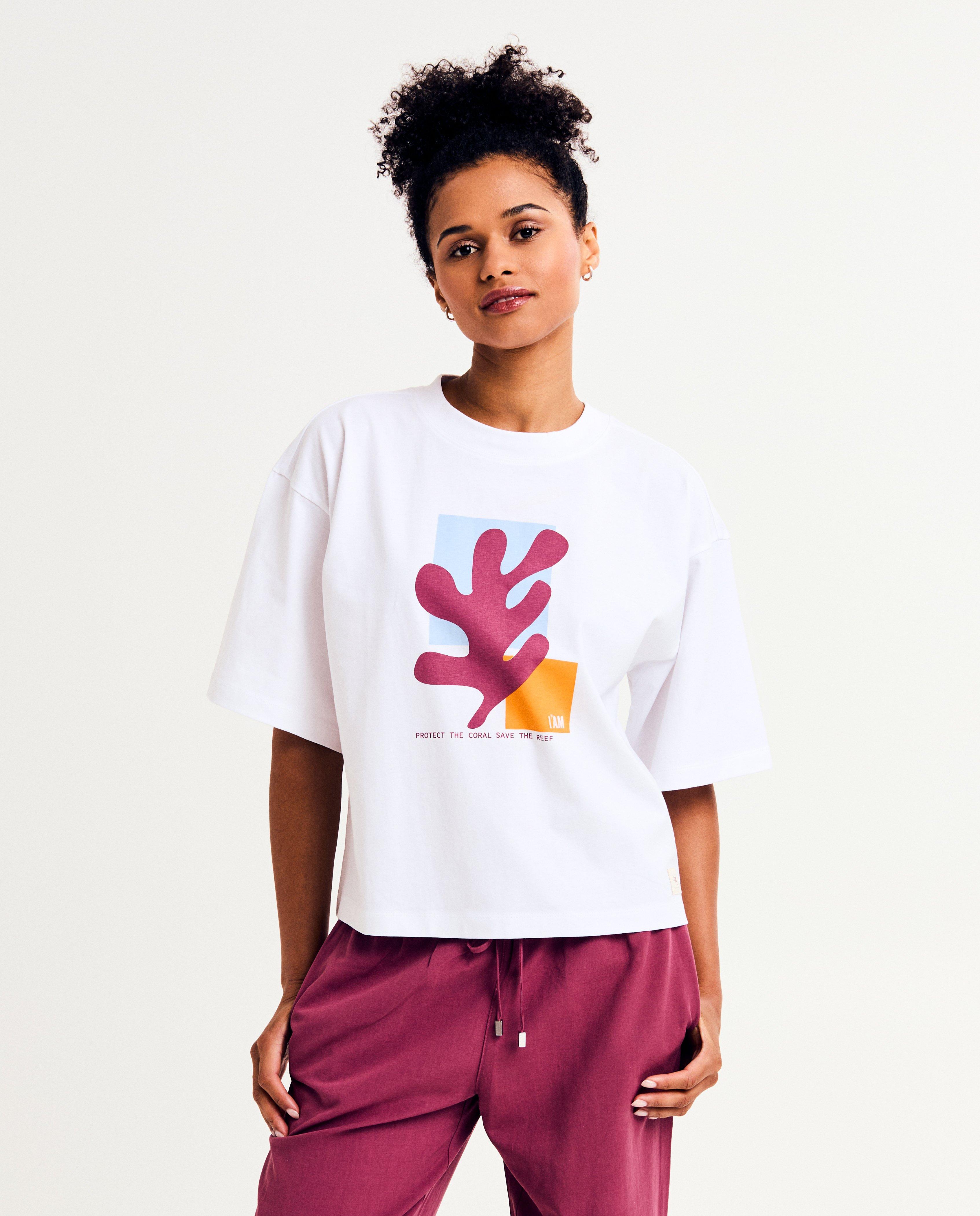 Tricou I AM Biokatoenen cu imprimeu, mărimi XS-XXL, alb