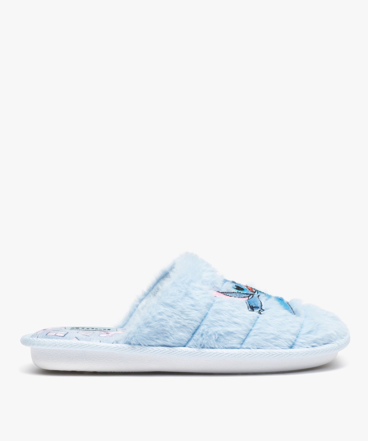 Chaussons femme mules plates à poils doux Stitch - DS bleu | GEMO