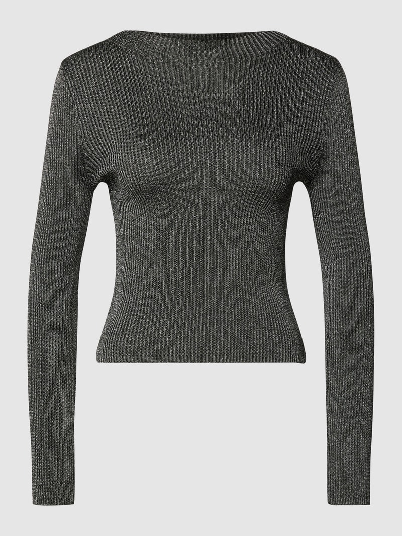 Strickpullover mit U-Boot-Ausschnitt Modell 'METALIK' in black
