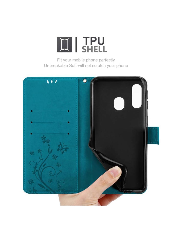 cadorabo Hülle für Samsung Galaxy A40 Blumen Design in FLORAL BLAU günstig kaufen onesize