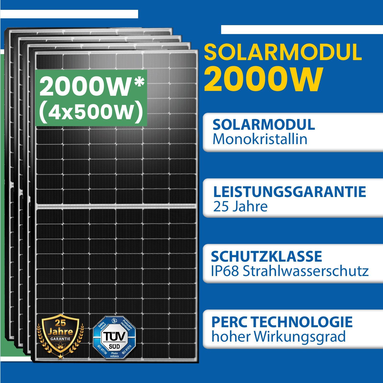 EPP.Solar Solaranlage 2000W (4x 500W) Photovoltaik Balkonkraftwerk Mini-PV Anlage, Hoymiles HMS-1600W-4T (Die Freigabe der Verbindung für 4 Module) Mikrowechselrichter, Antireflexbeschichtung, Monokristallin, Wasserdichtigkeitsklasse, Balkon-Solaranl
