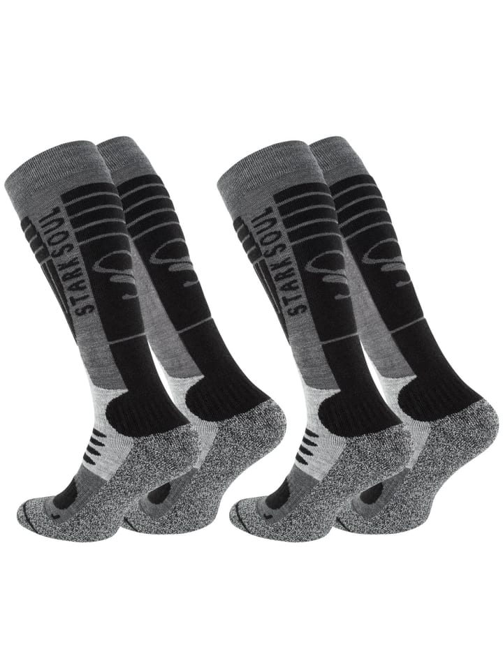 Stark Soul® Ski & Snowboard Socken 2 Paar, mit Spezialpolsterung in Grau-Schwarz günstig kaufen 39-42