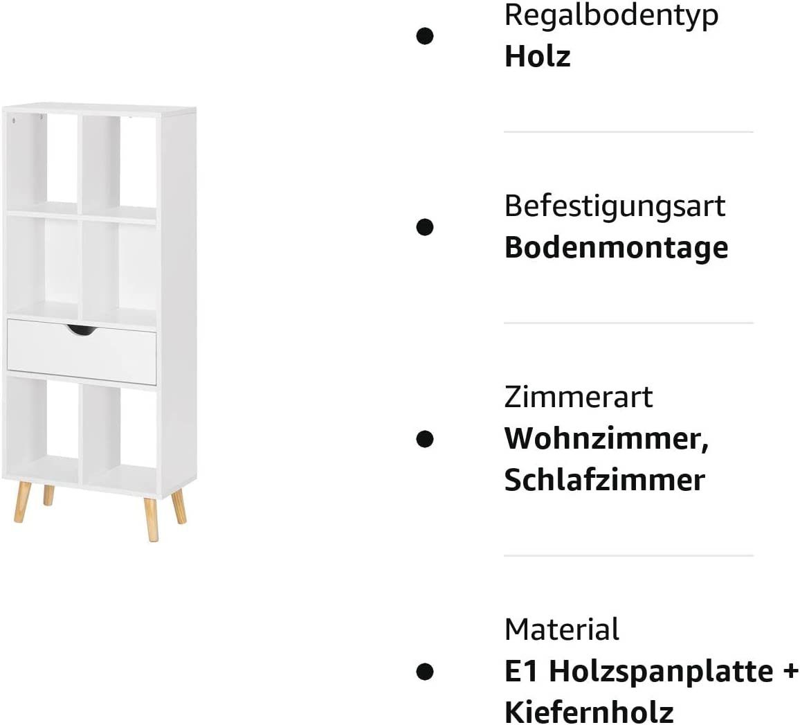 EUGAD Bücherregal, 1-tlg., Raumteiler Aktenregal mit Schublade, aus MDF, Weiß