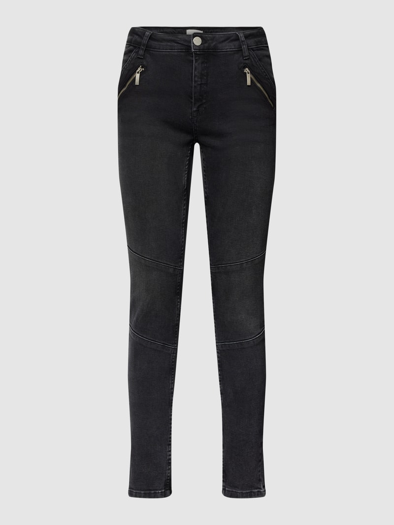 Skinny Fit Jeans mit Teilungsnähten Modell 'Biker Jeans cropped' in schwarz