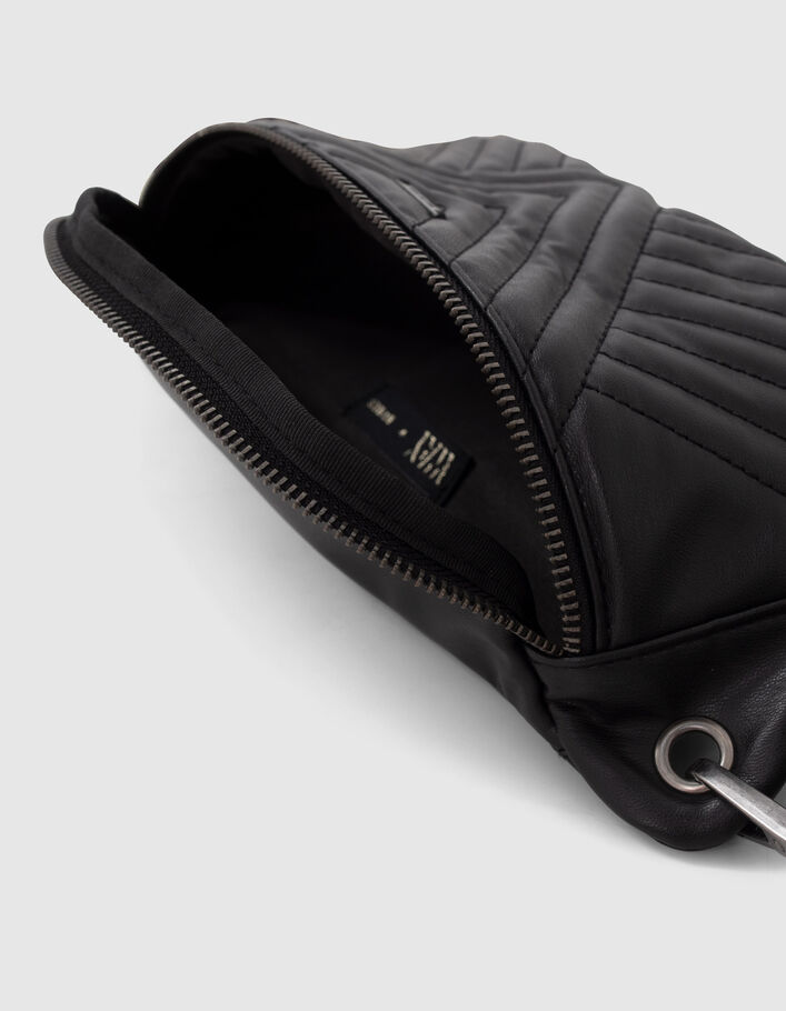 Sac banane noire matelassée bandoulière léopard fille