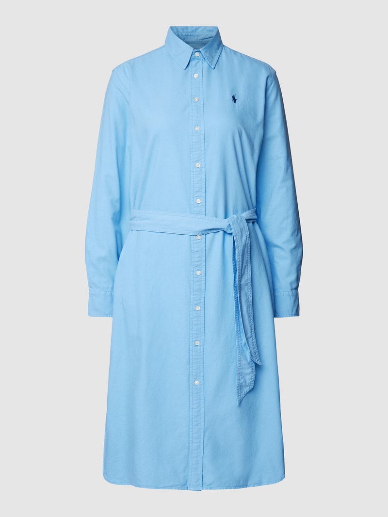 Blusenkleid mit Logo-Stitching und Bindegürtel Modell 'CORY' in bleu