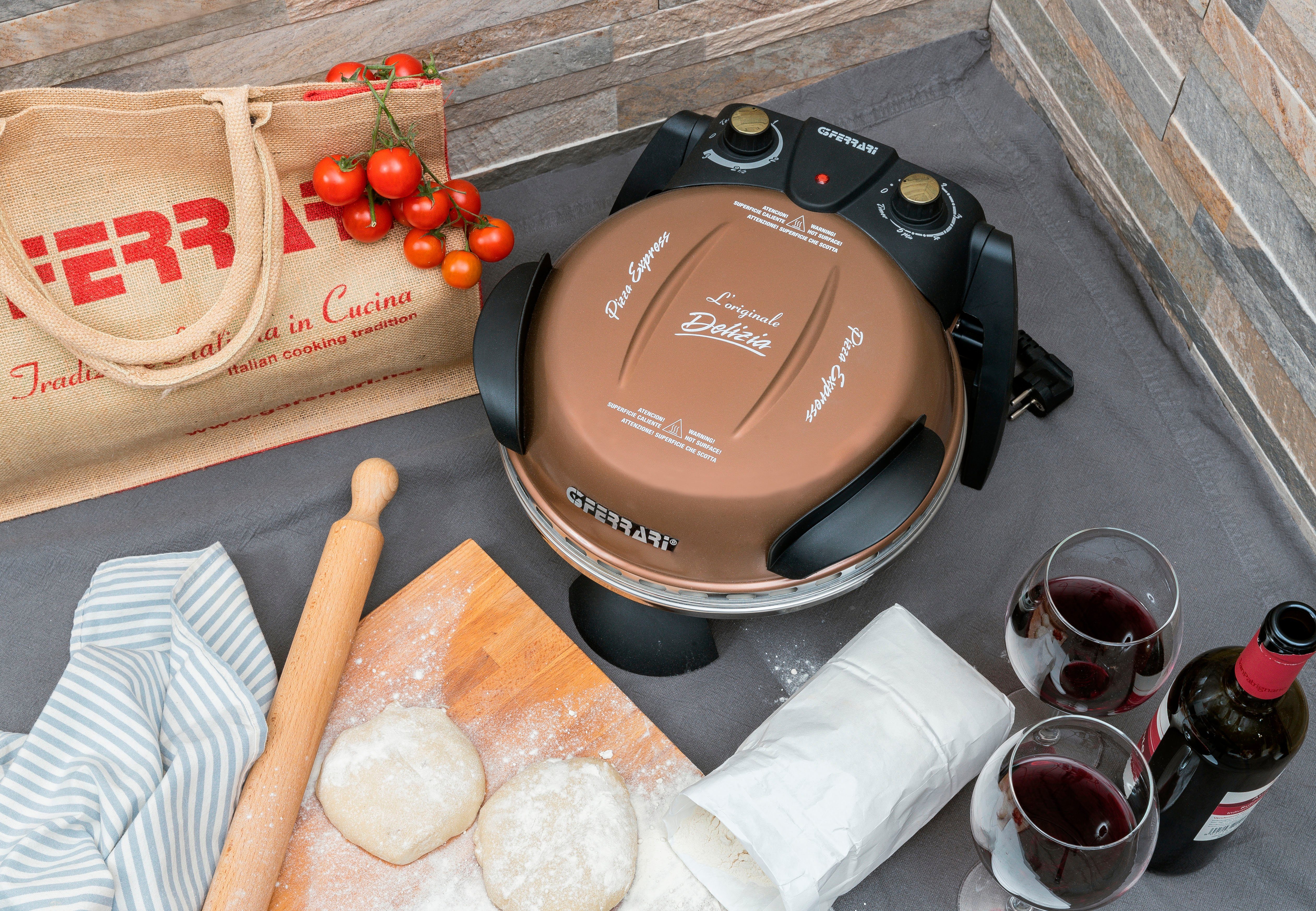 G3Ferrari Pizzaofen Delizia G1000608 kupfer, bis 400 Grad mit feuerfestem Naturstein