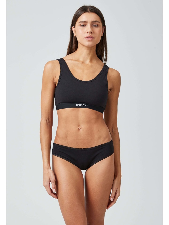 SNOCKS Brazilian Slips mit Spitze aus Bio-Baumwolle 3 Stück in Schwarz günstig kaufen