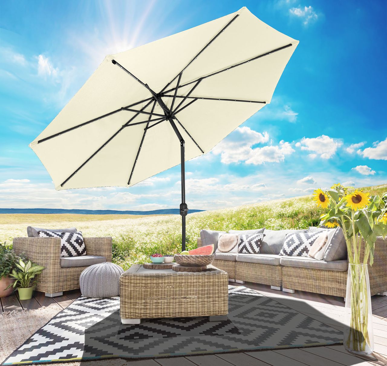 Weles LED Marktschirm 300 cm creme