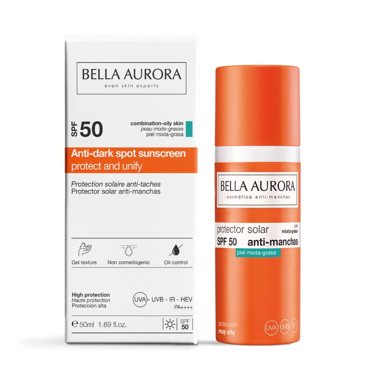 Bella Aurora Schutzgel-Creme für fettige und Mischhaut LSF 50+, 50 ml