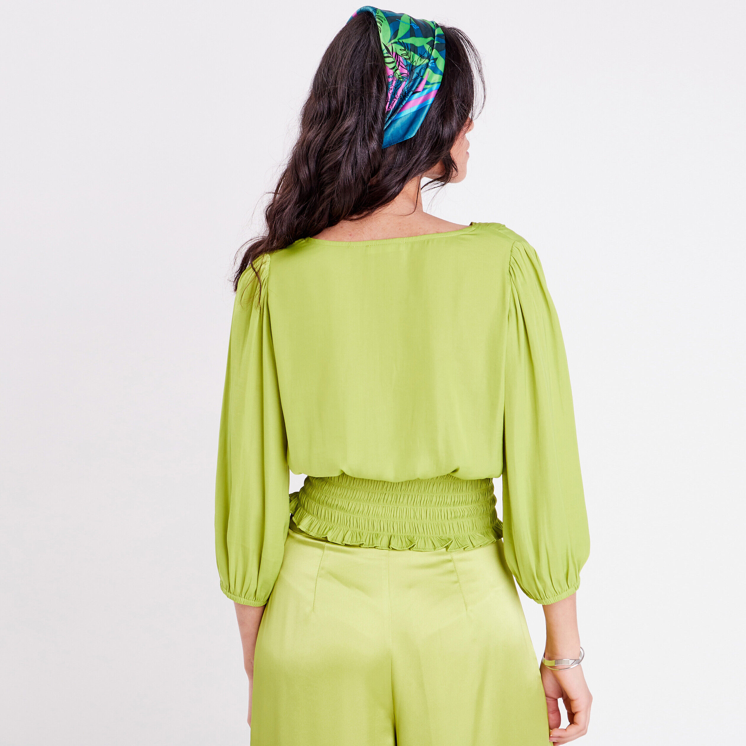 Blouse manches 3/4 vert anis femme | Cache Cache