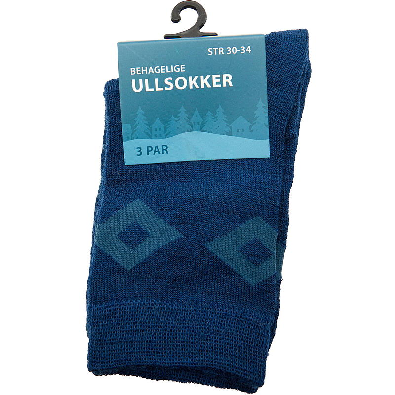 Ullsokk 3-pk str 25/29-35/39 blå