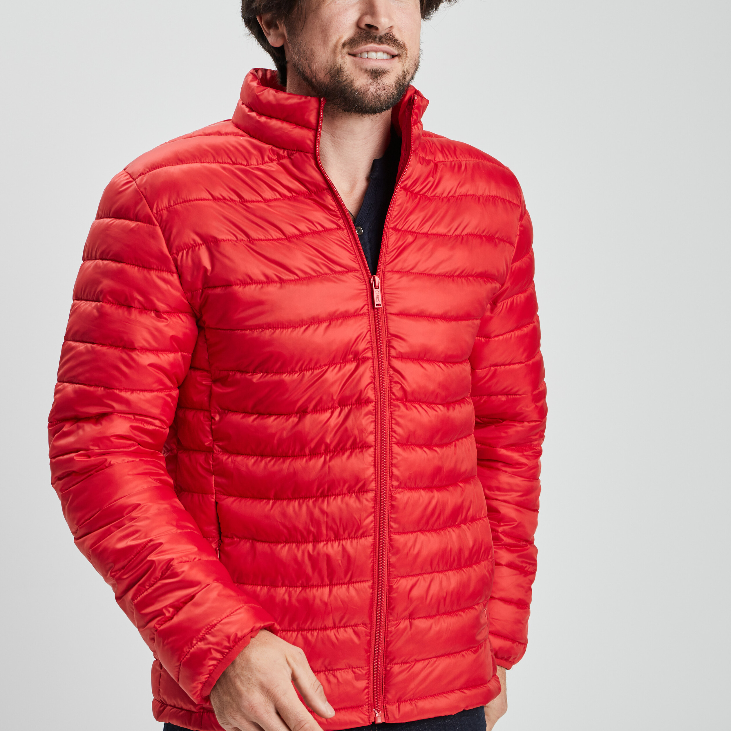 Doudoune droite légère col montant rouge homme | La Halle