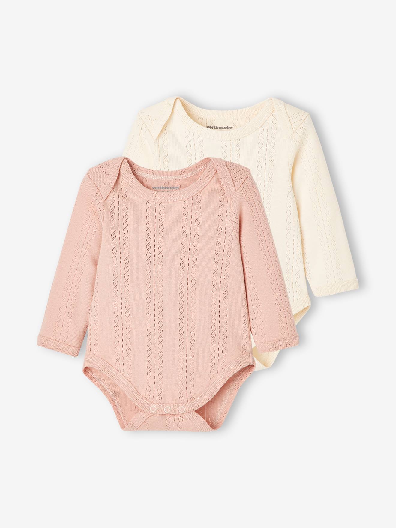 Lot de 2 bodies manches longues bébé en maille pointelle lot rose blush