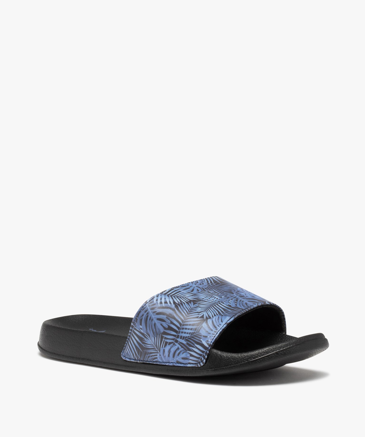Mules de piscine homme imprimées feuilles bleu | GEMO